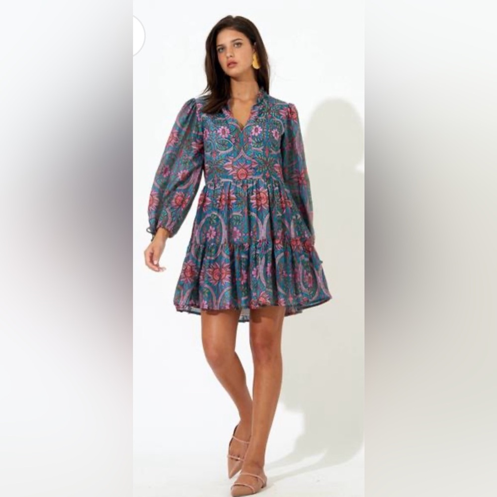 OLIPHANT 
Monaco Teal Yoke Dress size small